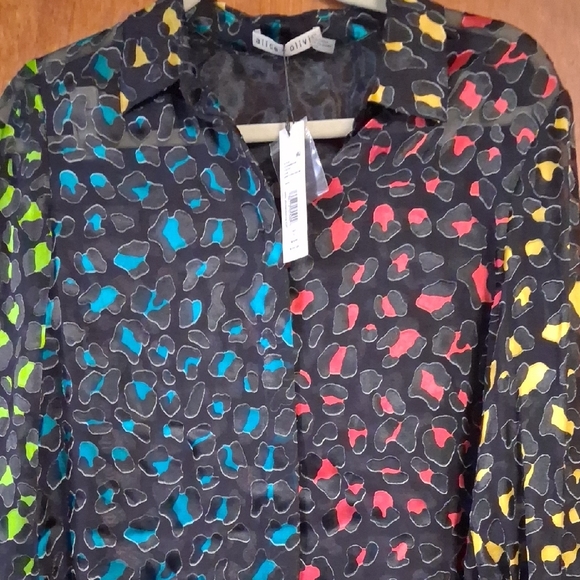 Alice + Olivia Sheer Black Blouse with Multicolor Print - Picture 6 of 11